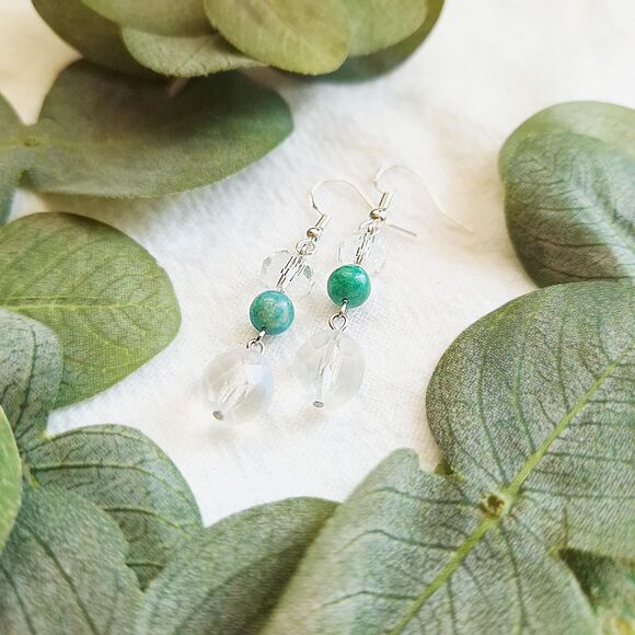 Fairycore Crystal Earrings, Chrysocolla Stone Earrings, Elegant Cottagecore - Picture 5 of 9